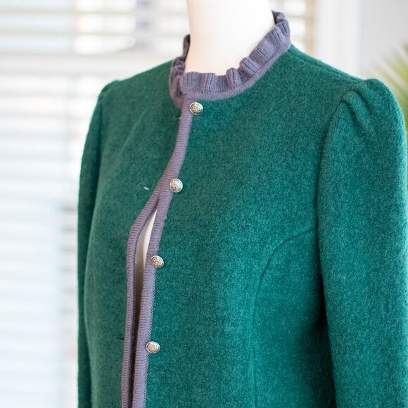 Vintage Kenneth Gordon New Orleans 100% Wool Emerald Green Sweater Jacket Size L - Picture 4 of 16